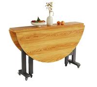 Round Drop Leaf Kitchen Table with Wheels - 100cm Rotating Tray Space-Saving Design for Small Areas Perfect Dining Table for Compact Living