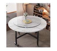 Round Drop-Leaf Kitchen Table with Wheels - 120cm Extendable Mobile Dining Table Foldable Design for Home & Party Use - Stylish White Finish
