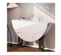 Round Drop-Leaf Kitchen Table with Wheels - Extendable Mobile Dining Table for Home & Parties 120cm White Folding Table Space-Saving Design for Small Spaces