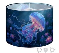 Round Drum Light Shade Bioluminescent Jellyfish Dreamlike Underwater Scene Large Lampshades for Ceiling Lights Table Floor Lamps Easy Assembly Replacement Lamp Shades Spider Fitter