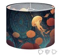 Round Drum Light Shade Bioluminescent Jellyfish Lotus Scene Turkish Stained Glass Motifs Large Lampshades for Ceiling Lights Table Floor Lamps Easy Assembly Replacement Lamp Shades Spider Fitter