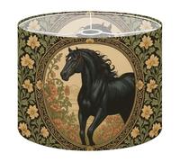Round Drum Light Shade Black Horse Flowing Mane Surrounded by Vintage Floral Frame Large Lampshades for Ceiling Lights Table Floor Lamps Easy Assembly Replacement Lamp Shades Spider Fitter