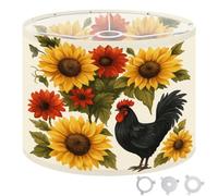 Round Drum Light Shade Black Rooster Sunflowers Red Blooms Vibrant Floral Arrangement Large Lampshades for Ceiling Lights Table Floor Lamps Easy Assembly Replacement Lamp Shades Spider Fitter