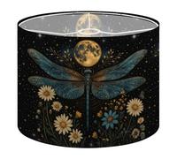 Round Drum Light Shade Blue Dragonfly Moon Wildflowers Starry Night Sky Large Lampshades for Ceiling Lights Table Floor Lamps Easy Assembly Replacement Lamp Shades Spider Fitter