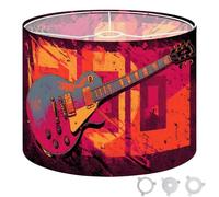 Round Drum Light Shade Bold Rock Music Poster Featuring Distressed Electric Guitar Design Large Lampshades for Ceiling Lights Table Floor Lamps Easy Assembly Replacement Lamp Shades Spider Fitter