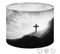 Round Drum Light Shade Brightly Shining Cross Christ Bible Large Lampshades for Ceiling Lights Table Floor Lamps Easy Assembly Replacement Lamp Shades Spider Fitter