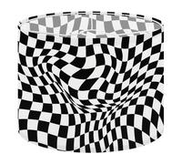 Round Drum Light Shade Checkered Horizontal Curved Surface Seamless Black White Large Lampshades for Ceiling Lights Table Floor Lamps Easy Assembly Replacement Lamp Shades Spider Fitter