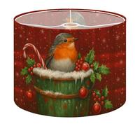 Round Drum Light Shade Christmas Robin Green Bucket Candy Cane Holly Red Ornaments Festive Large Lampshades for Ceiling Lights Table Floor Lamps Easy Assembly Replacement Lamp Shades Spider Fitter