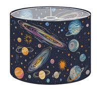 Round Drum Light Shade Colorful Celestial Stylized Planets Swirling Galaxies Stars Dark Blue Large Lampshades for Ceiling Lights Table Floor Lamps Easy Assembly Replacement Lamp Shades Spider Fitter