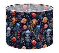 Round Drum Light Shade Colorful Jellyfish Ocean Life Floral Fish Octopus Large Lampshades for Ceiling Lights Table Floor Lamps Easy Assembly Replacement Lamp Shades Spider Fitter