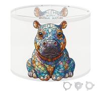 Round Drum Light Shade Colorful Mosaic Hippo Geometric Glass Art Style Large Lampshades for Ceiling Lights Table Floor Lamps Easy Assembly Replacement Lamp Shades Spider Fitter
