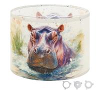 Round Drum Light Shade Colorful Watercolor Hippopotamus Splashing River Playful Expression Large Lampshades for Ceiling Lights Table Floor Lamps Easy Assembly Replacement Lamp Shades Spider Fitter