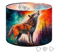Round Drum Light Shade Colorful Wolf Howling Cosmic Forest Night Large Lampshades for Ceiling Lights Table Floor Lamps Easy Assembly Replacement Lamp Shades Spider Fitter