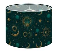 Round Drum Light Shade Cosmic Sun Moon Star Celestial Motifs Large Lampshades for Ceiling Lights Table Floor Lamps Easy Assembly Replacement Lamp Shades Spider Fitter