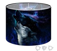 Round Drum Light Shade Cosmic Wolf Howling Starry Night Fiery Aura Large Lampshades for Ceiling Lights Table Floor Lamps Easy Assembly Replacement Lamp Shades Spider Fitter