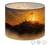 Round Drum Light Shade Cross Crown Thorns symbolizing Sacrifice Suffering Christ Passion Week Large Lampshades for Ceiling Lights Table Floor Lamps Easy Assembly Replacement Lamp Shades Spider Fitter