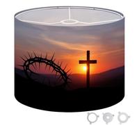 Round Drum Light Shade Cross symbolizing Sacrifice Suffering Christ Crown Thorns Sunset Large Lampshades for Ceiling Lights Table Floor Lamps Easy Assembly Replacement Lamp Shades Spider Fitter