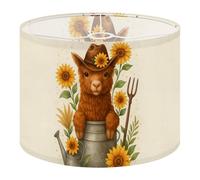 Round Drum Light Shade Cute Alpaca Cowboy Hat Surrounded by Sunflowers Gardening Tools Large Lampshades for Ceiling Lights Table Floor Lamps Easy Assembly Replacement Lamp Shades Spider Fitter