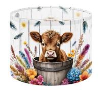Round Drum Light Shade Cute Highland Cow Baby Bucket Rustic Farmhouse Colourful Feathers Large Lampshades for Ceiling Lights Table Floor Lamps Easy Assembly Replacement Lamp Shades Spider Fitter
