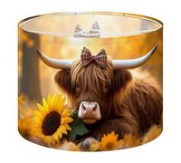 Round Drum Light Shade Cute Highland Cow Baby Rustic Farmhouse Sunflower Plaid Bow Large Large Lampshades for Ceiling Lights Table Floor Lamps Easy Assembly Replacement Lamp Shades Spider Fitter