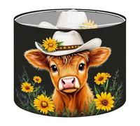 Round Drum Light Shade Cute Highland Cow Scottish Hairy Cattle Floral Sunflowers Cowboy Hat Large Lampshades for Ceiling Lights Table Floor Lamps Easy Assembly Replacement Lamp Shades Spider Fitter