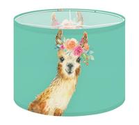 Round Drum Light Shade Cute Llama Floral Crown Watercolor Style Large Lampshades for Ceiling Lights Table Floor Lamps Easy Assembly Replacement Lamp Shades Spider Fitter