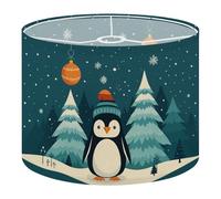 Round Drum Light Shade Cute Penguin Winter Hat Snowy Forest Scene Large Lampshades for Ceiling Lights Table Floor Lamps Easy Assembly Replacement Lamp Shades Spider Fitter