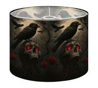 Round Drum Light Shade Dark Fantasy Skull Red Eyes Ravens Surrounded by Roses Twisted Roots Large Lampshades for Ceiling Lights Table Floor Lamps Easy Assembly Replacement Lamp Shades Spider Fitter