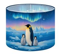 Round Drum Light Shade Emperor Penguin Family Under Northern Lights Arctic Landscape Large Lampshades for Ceiling Lights Table Floor Lamps Easy Assembly Replacement Lamp Shades Spider Fitter