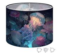 Round Drum Light Shade Ethereal Underwater Neon Jellyfish Bioluminescent Lotus Print Large Lampshades for Ceiling Lights Table Floor Lamps Easy Assembly Replacement Lamp Shades Spider Fitter