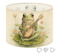 Round Drum Light Shade Frog Playing Mandolin Lily Pad Tranquil Pond Setting Large Lampshades for Ceiling Lights Table Floor Lamps Easy Assembly Replacement Lamp Shades Spider Fitter