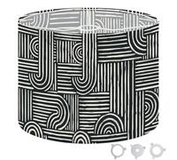 Round Drum Light Shade Geometric Abstract Line Art Curved Straight Elements Black White Large Lampshades for Ceiling Lights Table Floor Lamps Easy Assembly Replacement Lamp Shades Spider Fitter