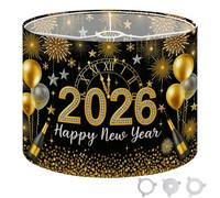 Round Drum Light Shade Golden 2026 New Year Celebration Balloons Champagne Fireworks Large Lampshades for Ceiling Lights Table Floor Lamps Easy Assembly Replacement Lamp Shades Spider Fitter
