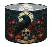 Round Drum Light Shade Gothic Raven Skull Red Roses Pumpkins Lanterns Under Full Moon Large Lampshades for Ceiling Lights Table Floor Lamps Easy Assembly Replacement Lamp Shades Spider Fitter