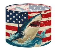 Round Drum Light Shade Great White Shark Open Mouth American Flag Large Lampshades for Ceiling Lights Table Floor Lamps Easy Assembly Replacement Lamp Shades Spider Fitter
