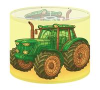 Round Drum Light Shade Green Farm Tractor Stained Glass Style Yellow Accents Large Lampshades for Ceiling Lights Table Floor Lamps Easy Assembly Replacement Lamp Shades Spider Fitter