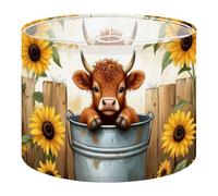 Round Drum Light Shade Highland Cow Cows Retro Art Sunflower Painting Prints Bucket Large Lampshades for Ceiling Lights Table Floor Lamps Easy Assembly Replacement Lamp Shades Spider Fitter