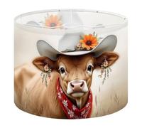 Round Drum Light Shade Highland Cow Cute Little Cow Girls Oil Art Nursery Calf White Cowboy Large Lampshades for Ceiling Lights Table Floor Lamps Easy Assembly Replacement Lamp Shades Spider Fitter