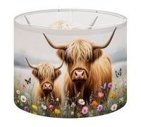 Round Drum Light Shade Highland Cow Fall Rustic Farmhouse Animal Daisy Flower Cows Long Large Lampshades for Ceiling Lights Table Floor Lamps Easy Assembly Replacement Lamp Shades Spider Fitter