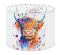 Round Drum Light Shade Highland Cow Floral Crown Watercolor Flowers Large Lampshades for Ceiling Lights Table Floor Lamps Easy Assembly Replacement Lamp Shades Spider Fitter