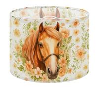 Round Drum Light Shade Horse Portrait Floral Accents Soft Watercolor Style Large Lampshades for Ceiling Lights Table Floor Lamps Easy Assembly Replacement Lamp Shades Spider Fitter