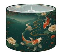 Round Drum Light Shade Koi Japanese Fish Swimming Tranquil Waters Lotus Flowers Autumn Leaves Large Lampshades for Ceiling Lights Table Floor Lamps Easy Assembly Replacement Lamp Shades Spider Fitter