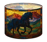 Round Drum Light Shade Majestic Black Horse Flowing Blue Mane Vibrant Stained Glass Style Large Lampshades for Ceiling Lights Table Floor Lamps Easy Assembly Replacement Lamp Shades Spider Fitter