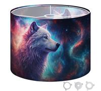 Round Drum Light Shade Majestic Wolf Glowing Blue Eyes Cosmic Space Large Lampshades for Ceiling Lights Table Floor Lamps Easy Assembly Replacement Lamp Shades Spider Fitter