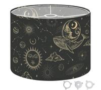 Round Drum Light Shade Modern Magic Astrology Seamless Sun Stars Planets Outer Space Large Lampshades for Ceiling Lights Table Floor Lamps Easy Assembly Replacement Lamp Shades Spider Fitter