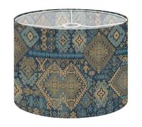 Round Drum Light Shade Moroccan Geometric Tribal Aztec Blue Gold Tones Large Lampshades for Ceiling Lights Table Floor Lamps Easy Assembly Replacement Lamp Shades Spider Fitter