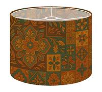 Round Drum Light Shade Moroccan Vintage Floral Geometric Warm Earth Tones Retro Ornamental Large Lampshades for Ceiling Lights Table Floor Lamps Easy Assembly Replacement Lamp Shades Spider Fitter