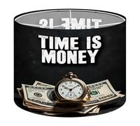Round Drum Light Shade Motivational Time Money Quotes Inspirational Success Pocket Watch Large Lampshades for Ceiling Lights Table Floor Lamps Easy Assembly Replacement Lamp Shades Spider Fitter