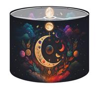 Round Drum Light Shade Mystical Celestial Scene Moon Stars Planets Cosmic Elements Large Lampshades for Ceiling Lights Table Floor Lamps Easy Assembly Replacement Lamp Shades Spider Fitter