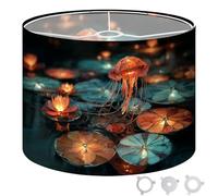 Round Drum Light Shade Mystical Pond Glowing Lotus Blossoms Jellyfish Art Print Large Lampshades for Ceiling Lights Table Floor Lamps Easy Assembly Replacement Lamp Shades Spider Fitter